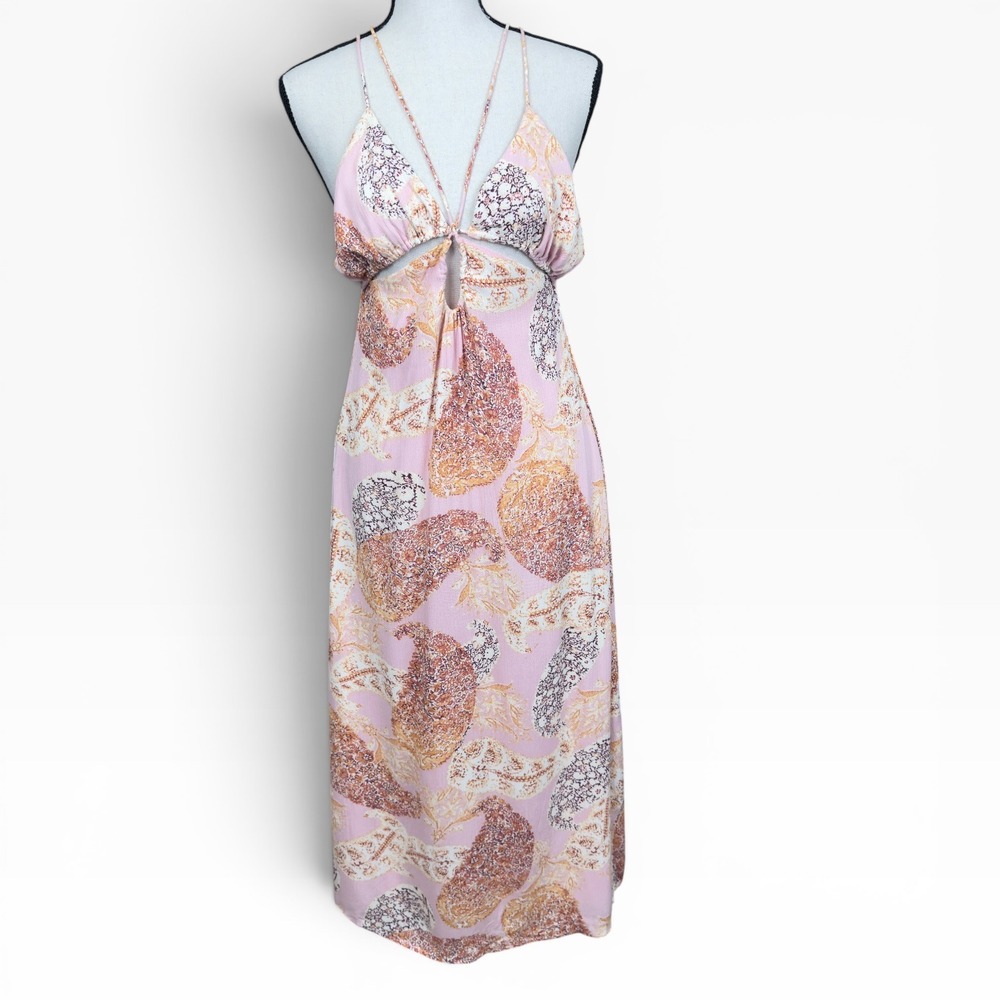 HERSY Paisley‎ Strappy Midi Dress Small Pink Cutout Open Back Boho Resort Beach